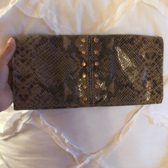 Michael Kors Gold Studded Snakeskin Leather Clutch - Picture 1 of 7